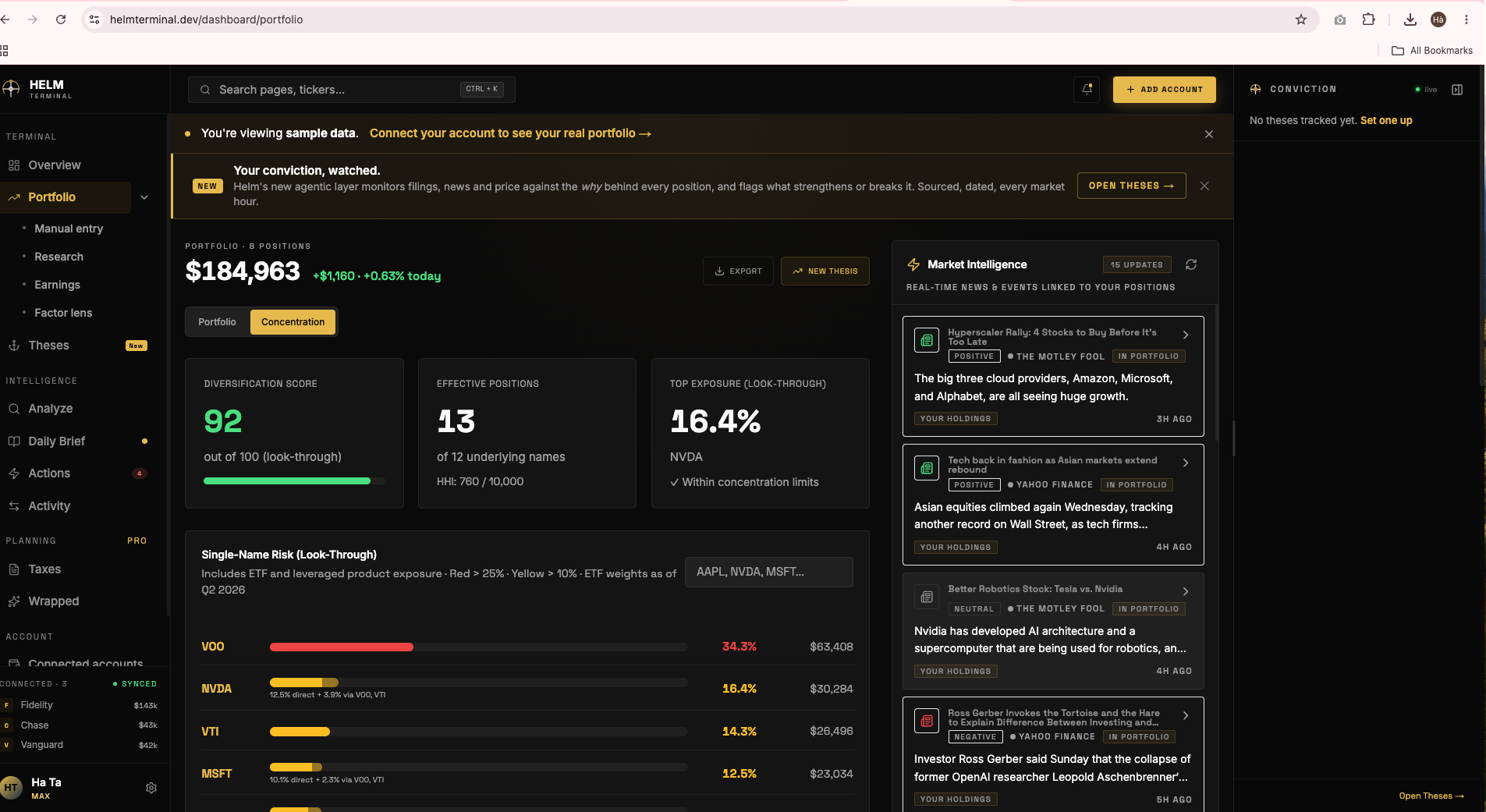 Helm Terminal portfolio dashboard
